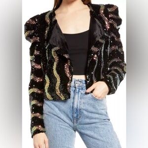 BlankNYC Sequin Embellished Sleeve Cocktail Jacket